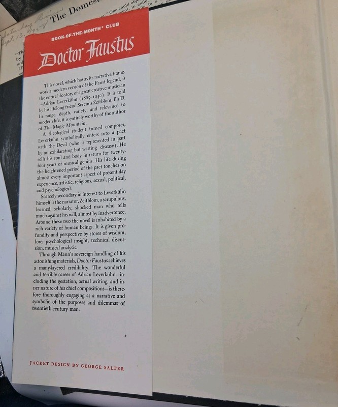 Doctor Faustus by Thomas Mann ~Book Club Edition 1948 w/Extras, Inserts HC HB DJ gallery