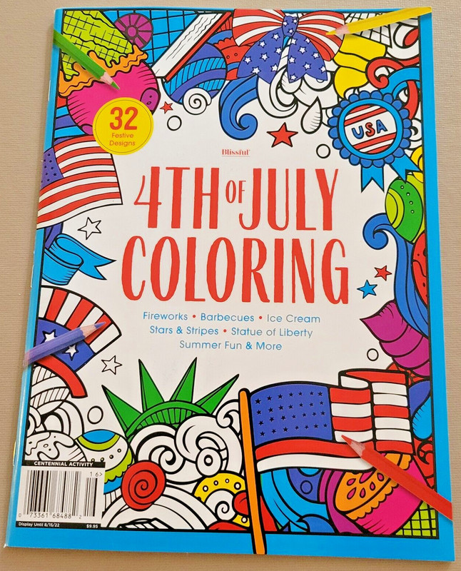 4th OF JULY ADULT COLORING BOOK – 2022 CENTENNIAL – 32 FESTIVE COLORING PAGES