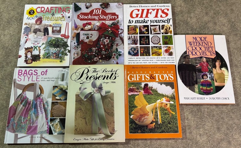 CRAFT BOOKS gifts xmas crochet stocking stuffers toys purses totes bags lot 7 HC