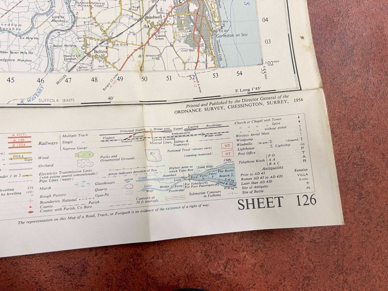 OS Ordnance Survey One Inch Paper Map, Norwich, Sheet 126, 1954 gallery