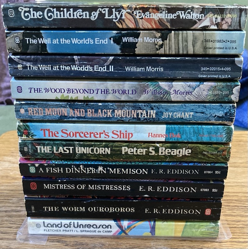 Ballantine Fantasy Paperback Lot of 11 The Last Unicorn, Worm Ouroboros gallery