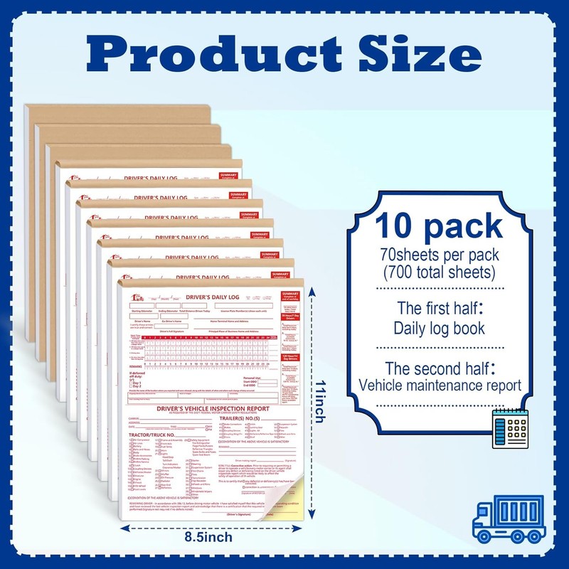10 Pcs 8.5x11inch 2-in-1 Driver Log Books for Truckers Dot Book Driver... gallery