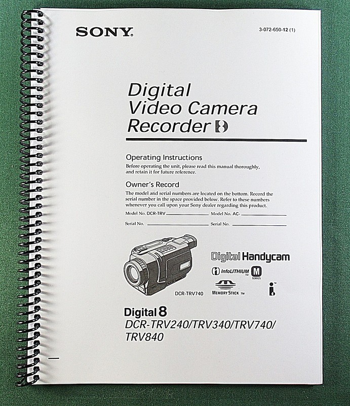 Sony DCR-TRV240/TRV340/TRV740/TRV840 Instruction Manual 212 Pages & Clear Covers