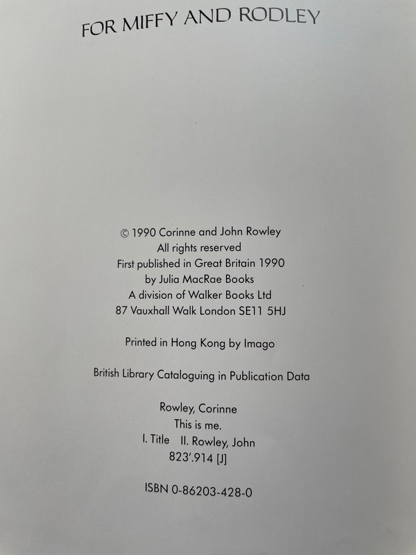 This is Me by Corinne & John Rowley 1st Edition 1990 HB Vintage Scarce gallery