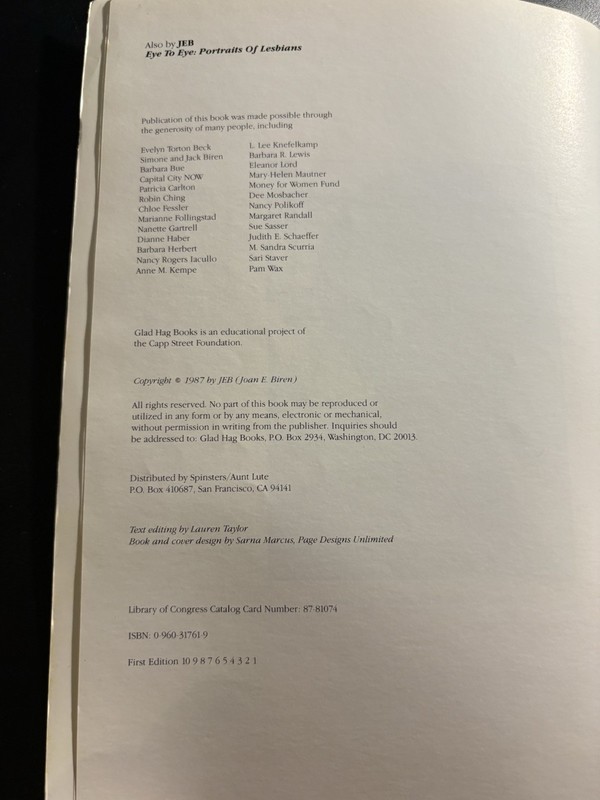 Making A Way Lesbians Out Front JEB Joan E Biren 1987 1st Ed LGBT Photography gallery