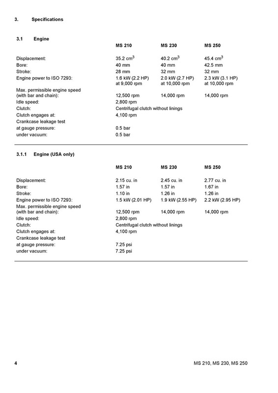 STIHL MS 210 230 250 Chainsaw Service Manual 2007 - WIRE CLOSURE - TOUGH COVERED gallery