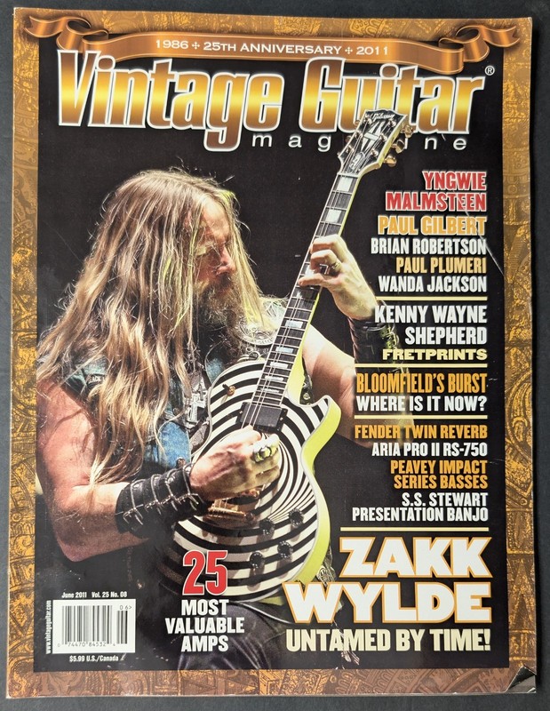 Zakk Wylde Vintage Guitar Magazine June 2011 Vol 25 No 8 25th Anniversary