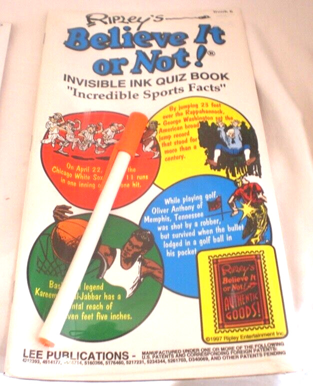 INVISIBLE INK BOOK TRAVEL GAME LEE PUBLICATIONS Ripley’s Sports
