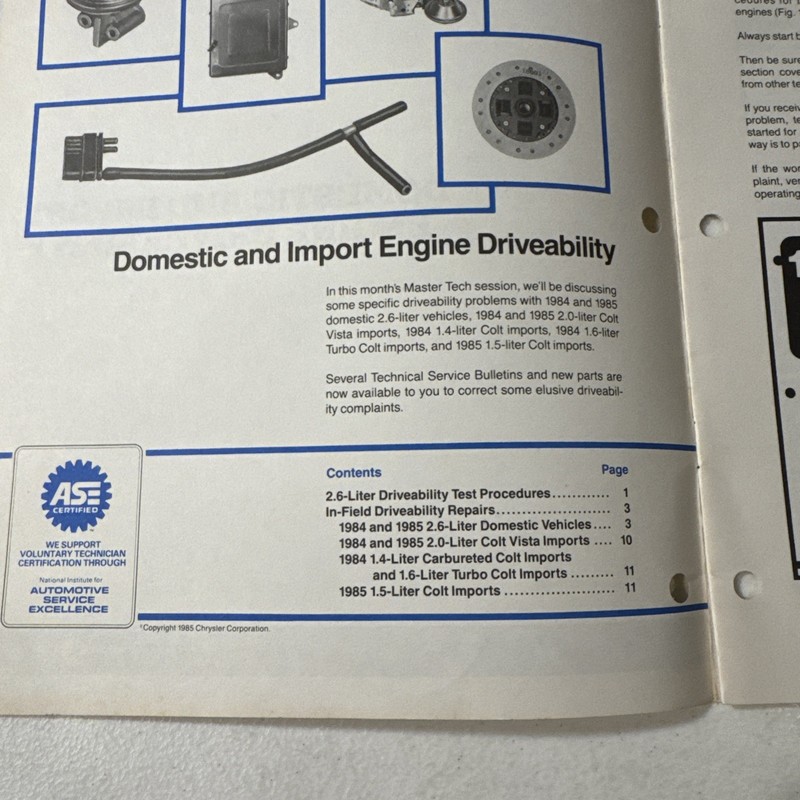 Chrysler 1985 Domestic & Import Engine Driveability Master Tech Reference Book gallery
