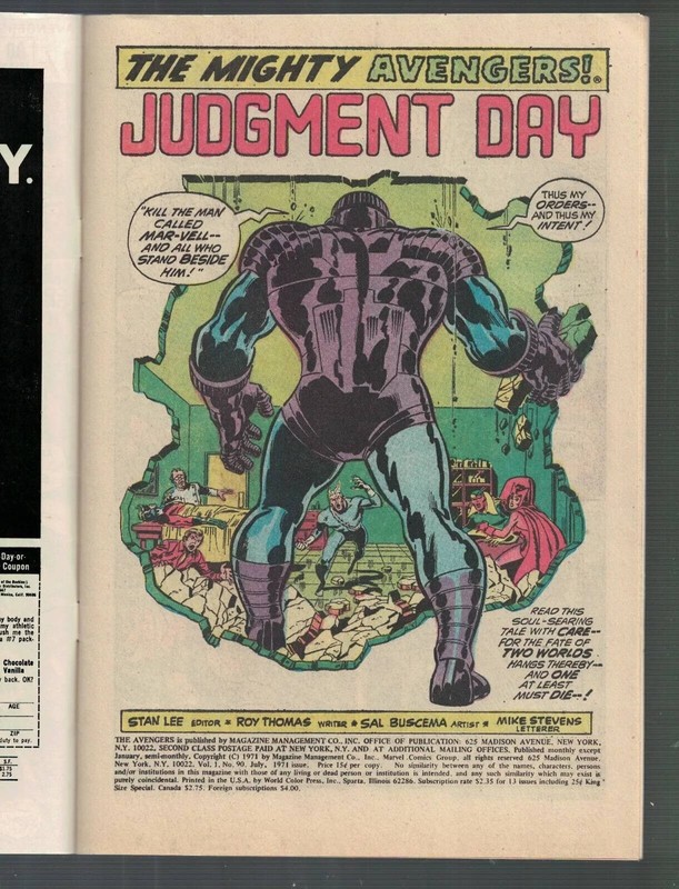 Marvel Comics Avengers 90 Double Cover N/Mint 9.0 1970 Judgement Day gallery
