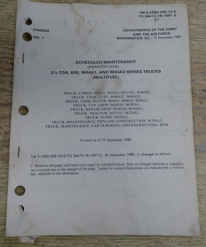 Dept of the Army M44A1 2-1/2 Ton 6×6 Truck TM 9-2320-209-10-2