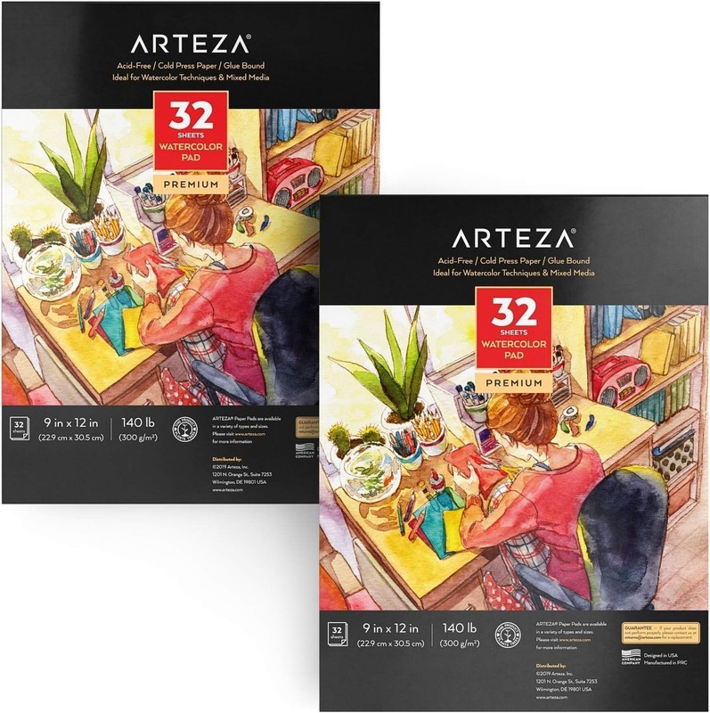 2 Pack 32 Sheets Watercolor Paper Sketchbook 9×12 Inch 140lb 300gsm Cold Pres