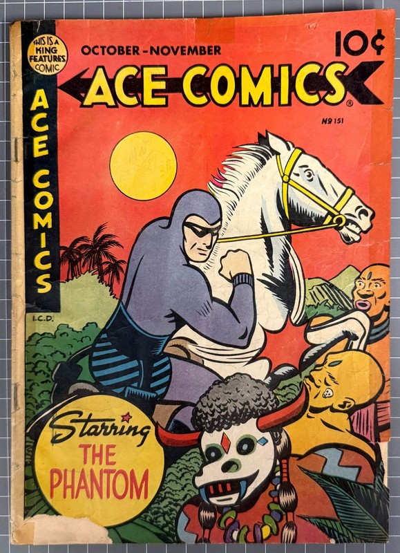 🔑 ACE COMICS #151 [DAVID MCKAY] *THE PHANTOM* FINAL ISSUE GOLDEN AGE 1949 GD