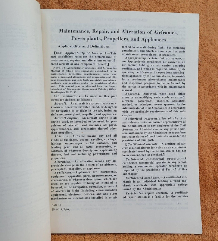 FAA Civil Aeronautics Airplane Manuals Maintenance Repair & General Op 1950's gallery