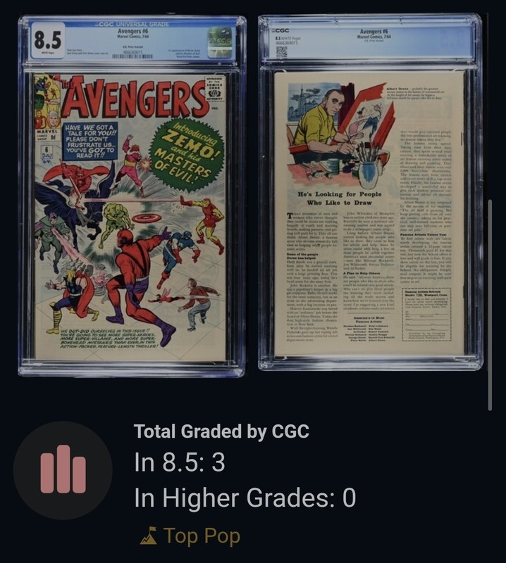 Avengers #6 | 1964 | CGC 8.5 White Pages | Pence Variant | Joint Pop 1 gallery