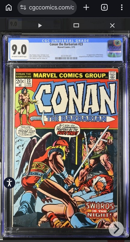CONAN THE BARBARIAN #23 CGC 9.0 🔥 1st RED SONJA APPEARANCE 🔥MARVEL KEY 🔑