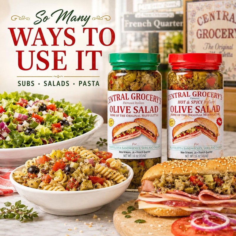 Delicious Olive Salad Combo - 16 oz - Hot & Original for Muffulettas, Sandwiches gallery