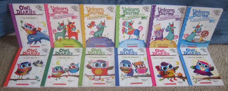 Lot of 12 Owl Diaries and Unicorn Diaries by Rebecca Elliott