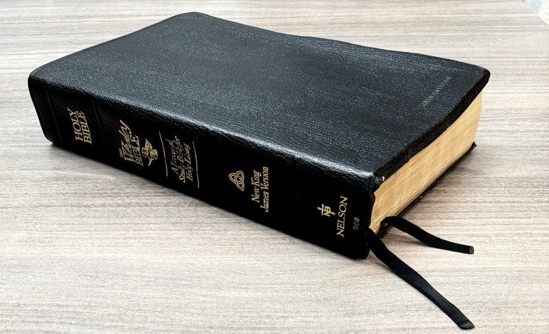 1990 Wesley Bible Personal Study NKJV Black GENUINE LEATHER Nelson 986 Red Lettr