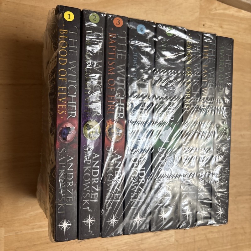 The Witcher Boxed Set, Andrzej Sapkowski, 8 books, Complete Series. Package Torn gallery