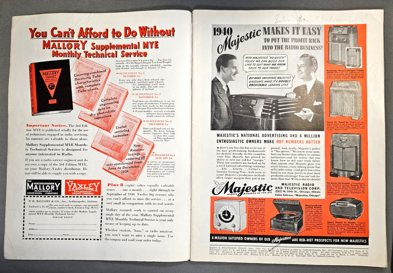 RADIO & TELEVISION TODAY MAGAZINE September 1939 VINTAGE ADS, Radio News, Tech gallery