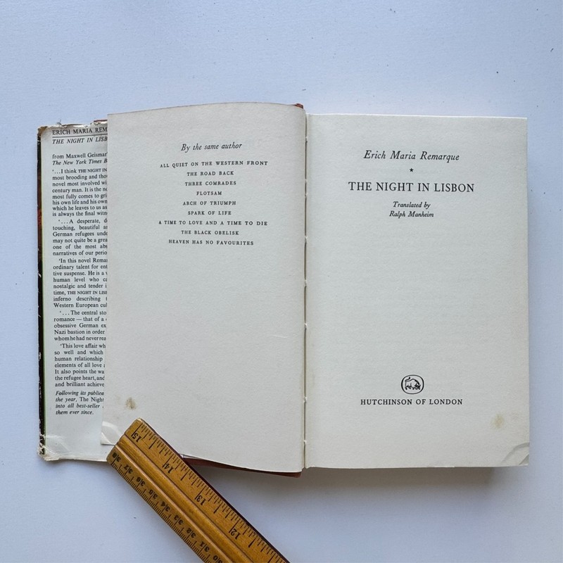 1964 Erich Maria Remarque THE NIGHT IN LISBON Hutchinson 1st Edition HC gallery