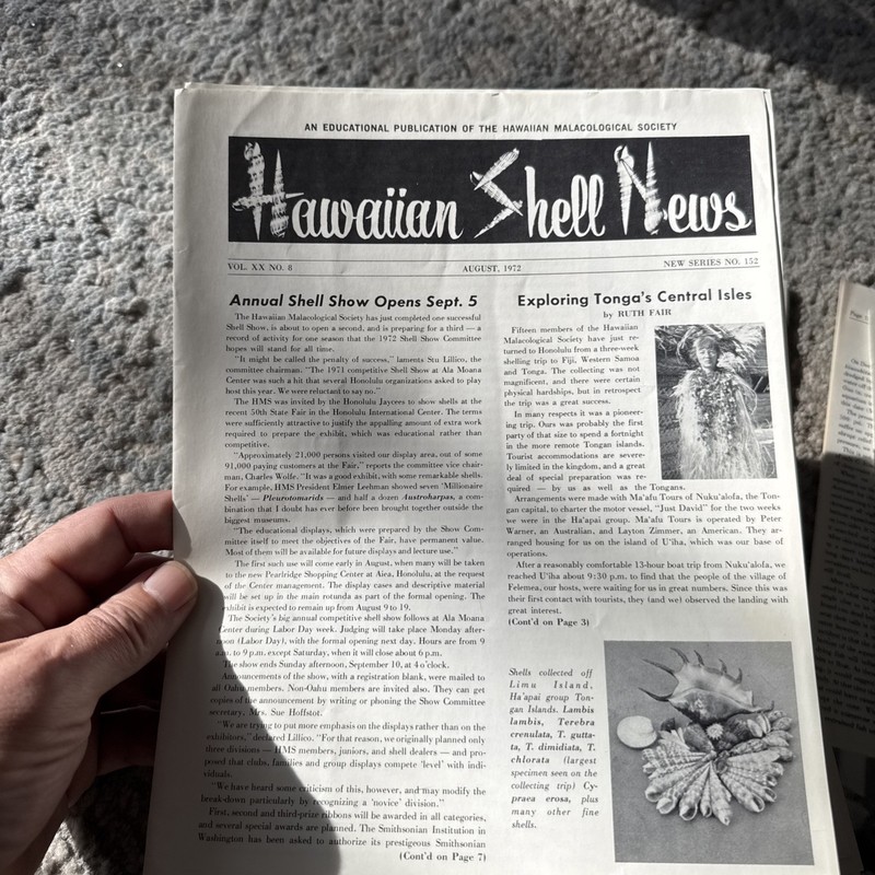 Hawaiian Shell News,educational publication Hawaiian Malacological Society 1972 gallery