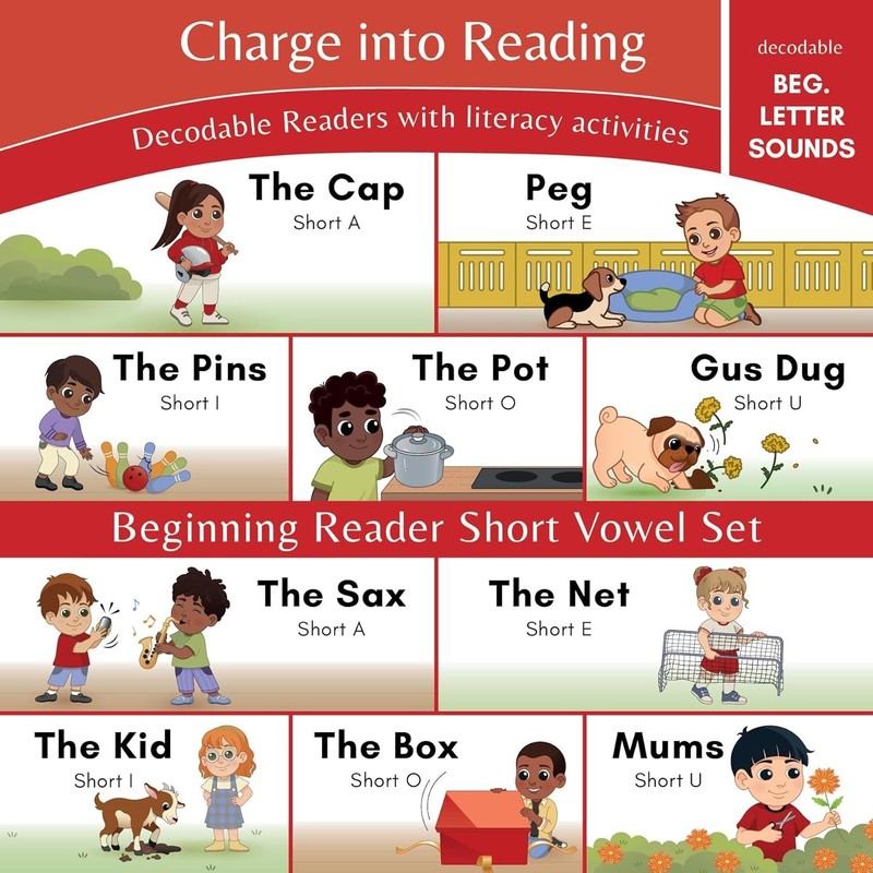 Charge into Reading Decodable Books (Stage Pre-1): 10 CVC Beginning Reader Short