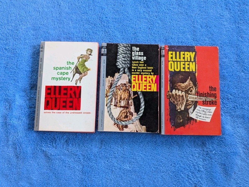 ELLERY QUEEN 3 Paperback Book Lot Mystery Vintage Glass Village Finishing Stroke