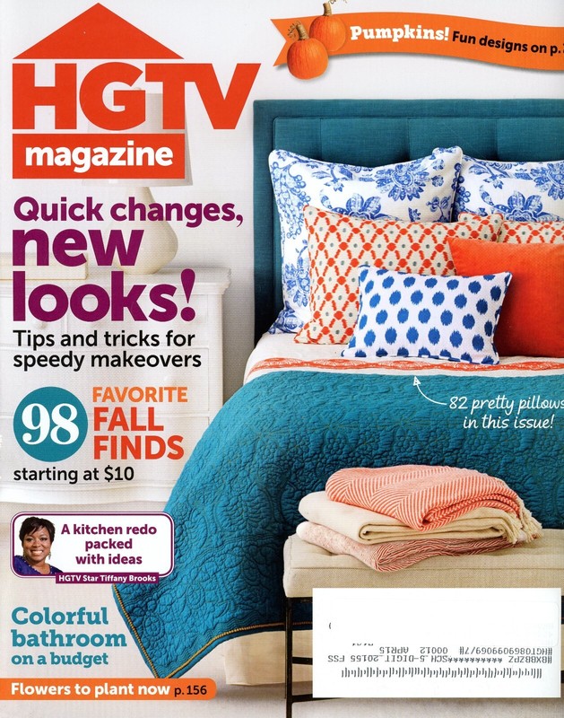 HGTV Magazine, October 2013 / New Looks, Fall Finds, Pillows / 170 Pages