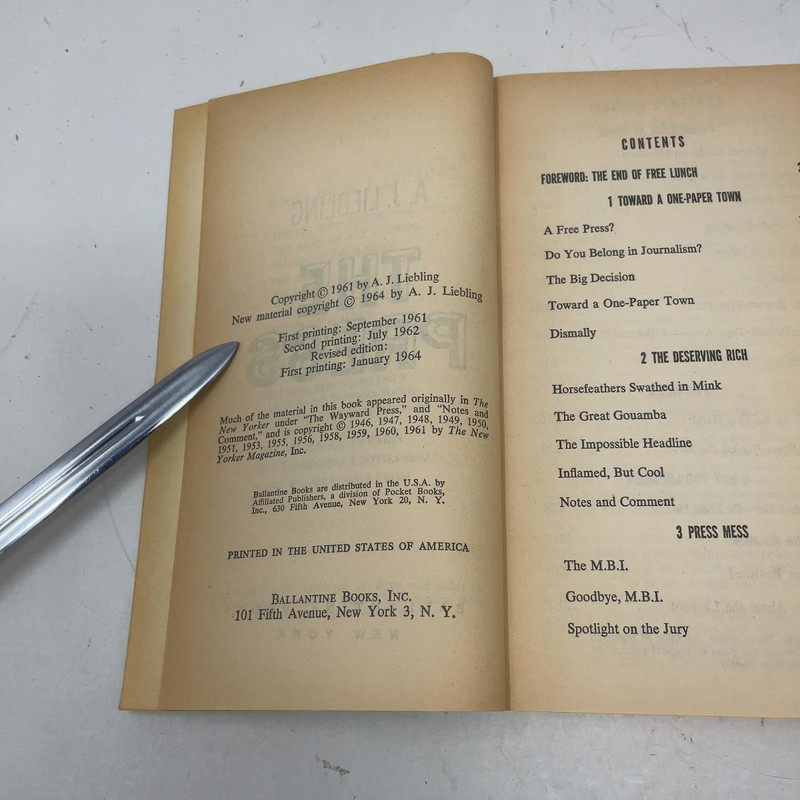 The Press by A.J. Liebling PB 2nd Edition Very Good 1964 gallery