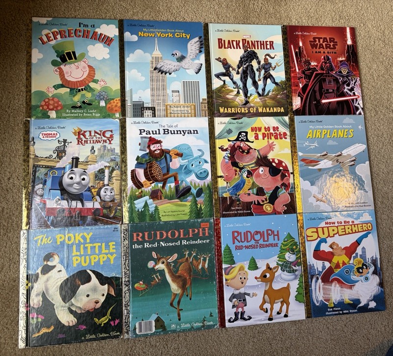 Little Golden Books Lot of 12 Star Wars Poky Little Puppy Rudolph Black Panther