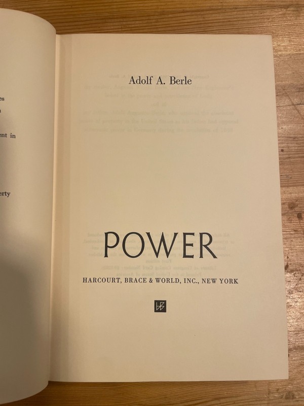Power : Adolf A Berle (1969, Hard Cover, First Edition) Harcourt, Brace & World