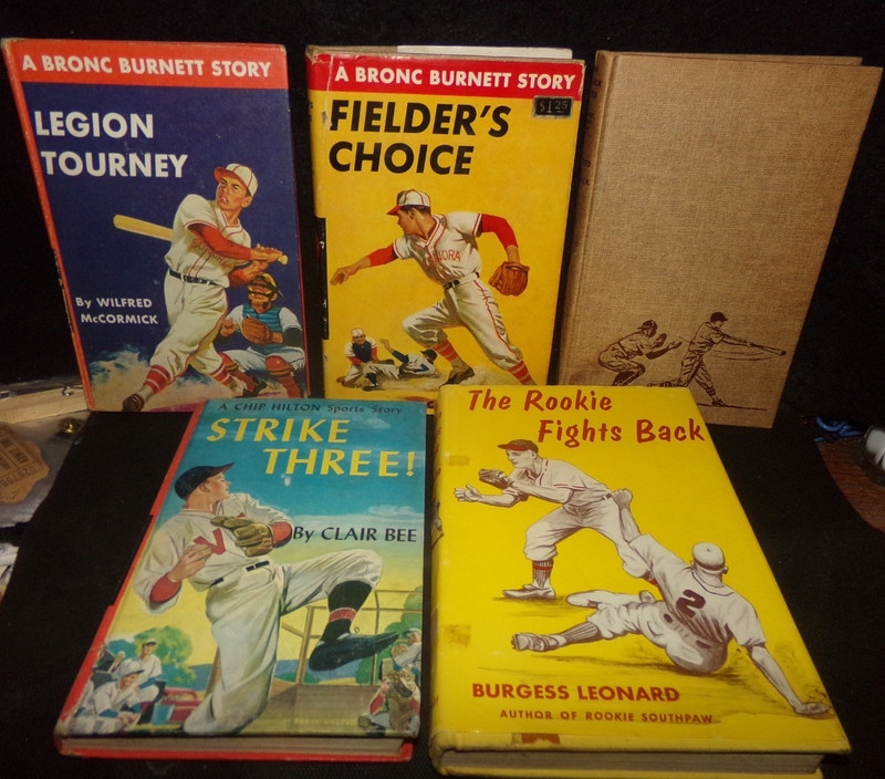 5 Vintage Baseball Fiction Books incl 3 Bronc Burnett, 1940s-50s, Free Shipping