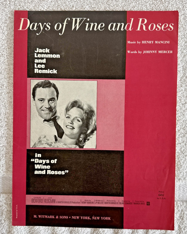 Vintage Sheet Music «The Days of Wine and Roses.» Jack Lemmon and Lee Remick.