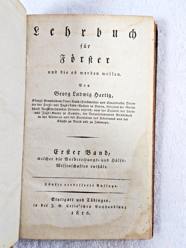 1816 Hartig Lehrbuch für Förster Forestry Science + Manuscript Tables – RARE