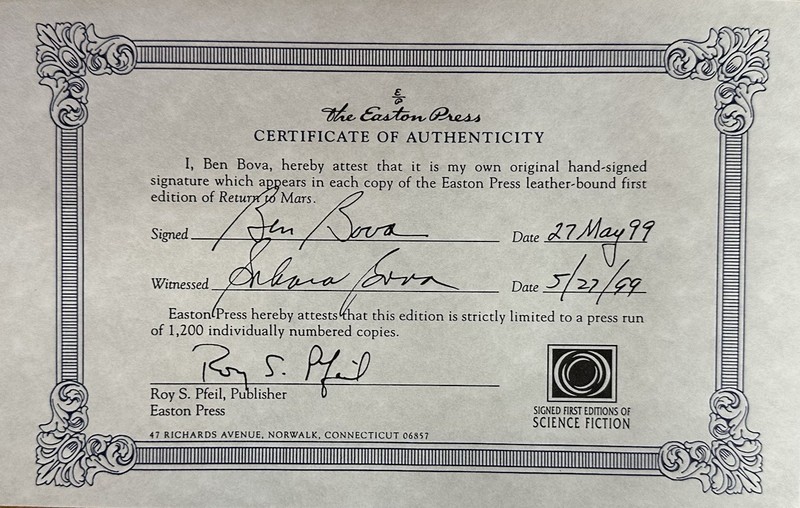 Ben Bova - Return to Mars: Easton Press Signed Limited Ed Leather Bound w COA gallery