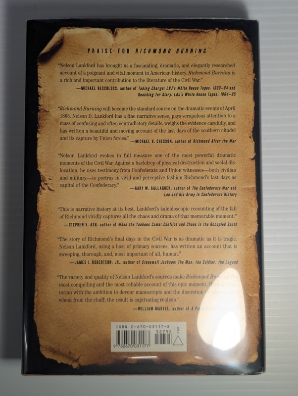 Richmond Burning : Confederate Capital by Nelson Lankford 2002 HC 1st Ed gallery