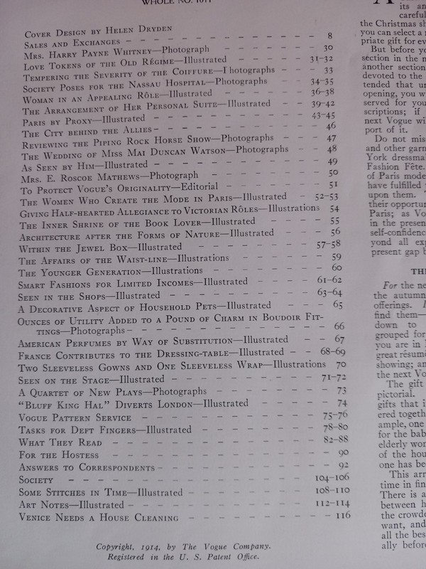 Vogue US - November 15th 1914 - "First World War Issue - "" HELEN DRYDEN Cover gallery