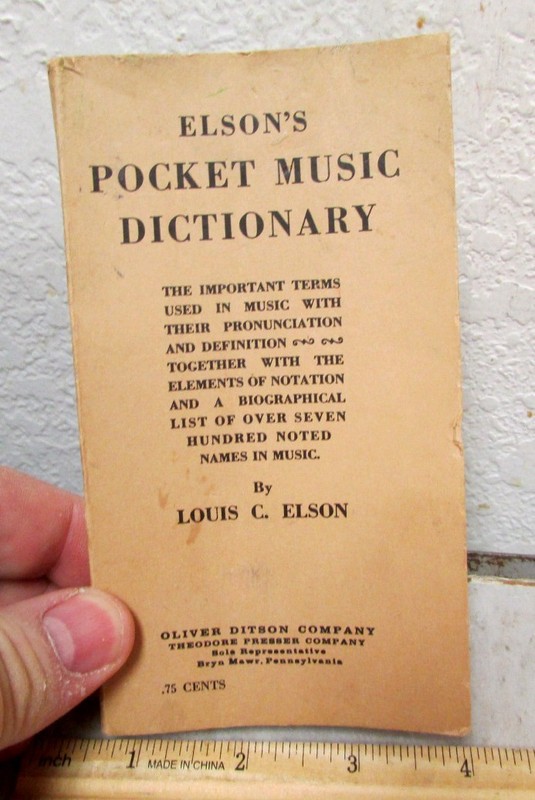 antique 1909 Elsons pocket music dictionary pocket sized booklet book 195 pages