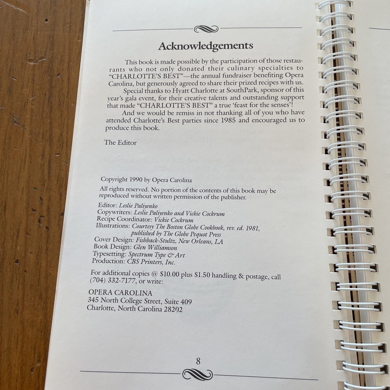 1990 CHARLOTTE’S BEST COOKBOOK Feast Senses Opera Carolina Recipes Restaurants gallery