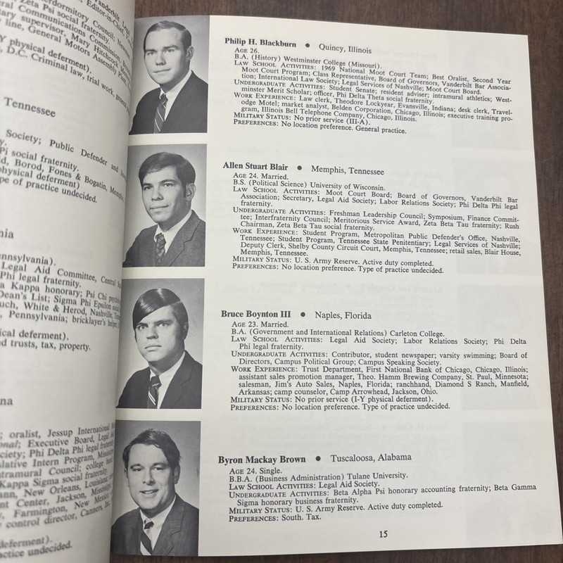 Yearbook Vanderbilt University School of Law Class of 1970 Softcover 47 Pages gallery
