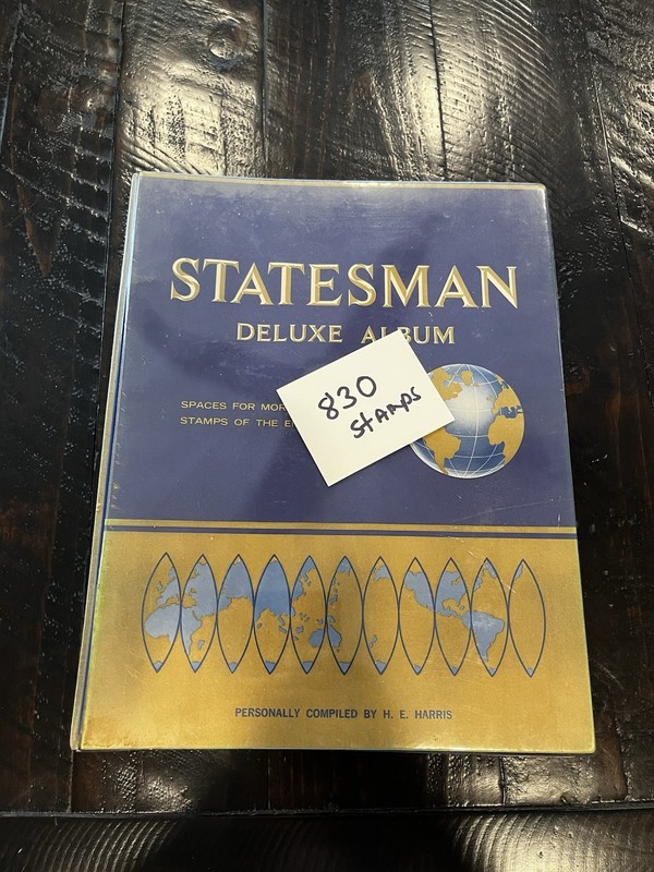 1966 H. E. Harris Statesman Deluxe International Stamp Album w/ over 830 stamps!