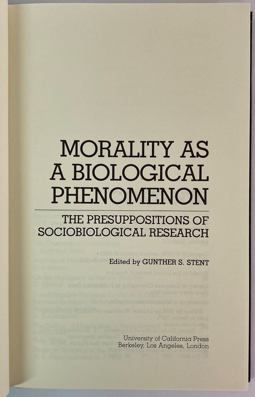 Morality As a Biological Phenomenon (1980, Hardcover with Dust Jacket) gallery