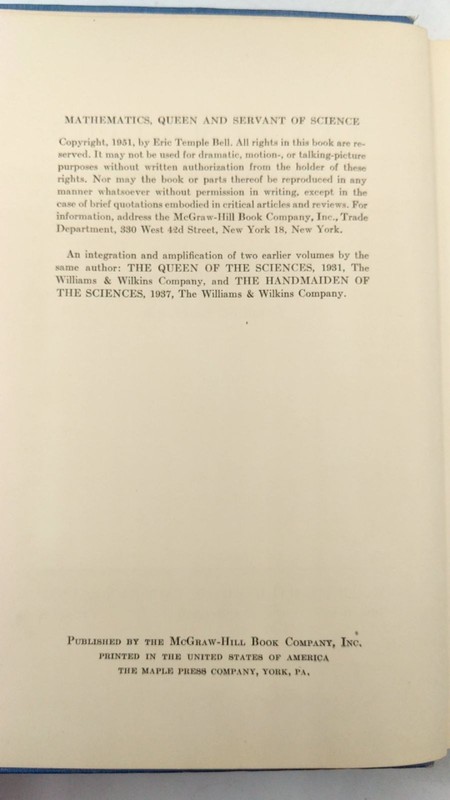 Mathematics: Queen and Servant of Science E. T. Bell Hardcover 1951 gallery