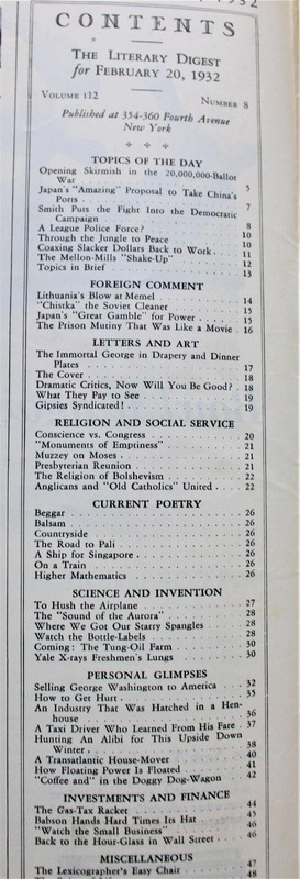 THE LITERARY DIGEST MAGAZINE 20 FEBRUARY 1932 NEWS GENERAL INTEREST STORIES gallery