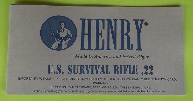 HENRY SURVIVAL RIFLE .22 CALIBER Owners Manual, 17 pages of info