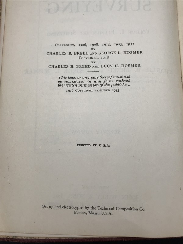 1938 Vol I Elementary Surveying by Breed & Hosmer 7th Ed Principals & Practice gallery