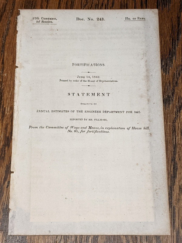 1842 Fortifications Annual Estimates Engineer Department Fort Sumter, Ft. Warren
