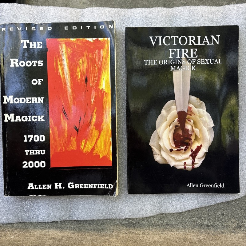 Roots Of Modern Magick & Victorian Fire (2 BOOK LOT BY ALLEN H. GREENFIELD PB)